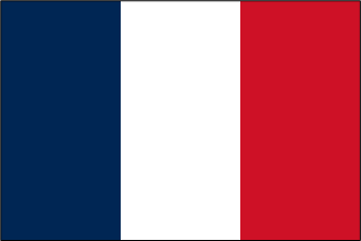 Flagge Frankreichs mit vertikalen blauen, weißen und roten Streifen.