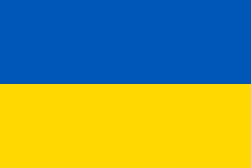 Flagge der Ukraine mit zwei horizontalen Streifen in Blau und Gelb.