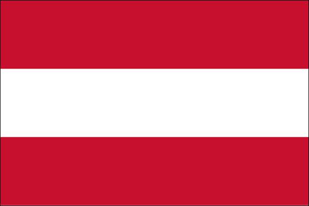 Flagge von Österreich mit drei horizontalen Streifen in Rot-Weiß-Rot.