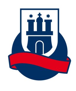 Logo mit stilisierter Burg, zwei Sternen und rotem Banner vor blauem Kreis.