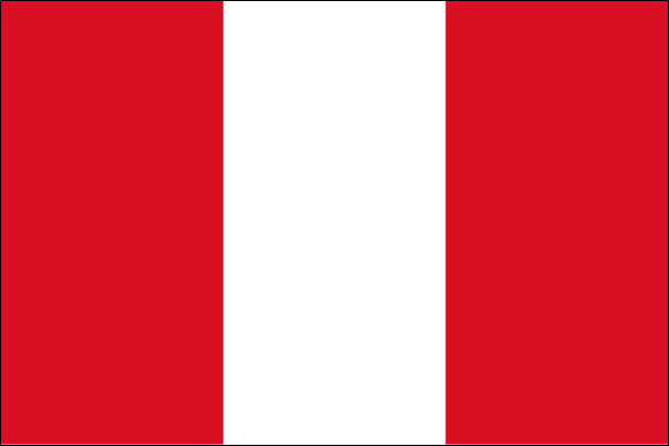 Flagge von Peru mit drei vertikalen Streifen in Rot, Weiß und Rot.