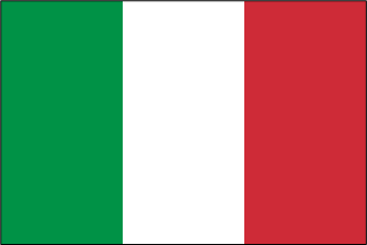 Italienische Flagge mit drei vertikalen Streifen in Grün, Weiß und Rot.