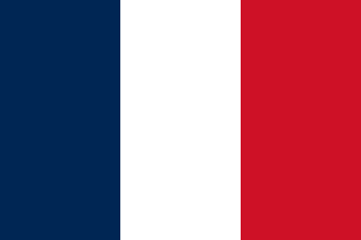 Flagge Frankreichs mit vertikalen blauen, weißen und roten Streifen.