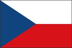 Flagge der Tschechischen Republik mit blauem Dreieck, weißem und rotem horizontalem Streifen.